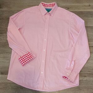 Park West Men’s L Button-Up Shirt Pink Micro Gingham  Contrast Gingham Trim